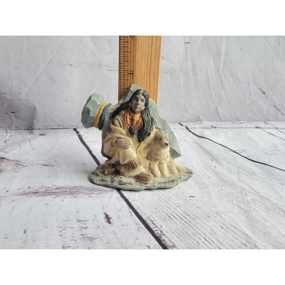 Vintage Native American Women And Wolf Figurine, thanksgiving decor Resin, 2 In - Picture 6 of 6